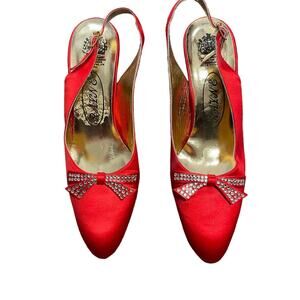 HM Rayne Vintage Red Slingback Bow Embellished Heels Size 7.5 Narrow